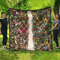 Hawaii And Japan Quilt Tiki With Oni Mask - Wonder Print Shop