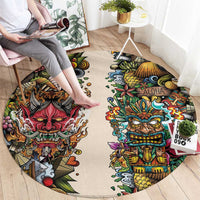 Hawaii And Japan Round Carpet Tiki With Oni Mask - Wonder Print Shop