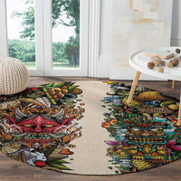 Hawaii And Japan Round Carpet Tiki With Oni Mask - Wonder Print Shop