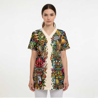 Hawaii And Japan Scrub Top Tiki With Oni Mask - Wonder Print Shop
