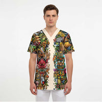 Hawaii And Japan Scrub Top Tiki With Oni Mask - Wonder Print Shop