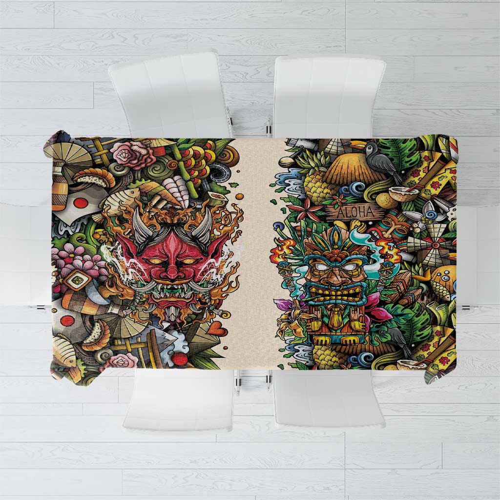 Hawaii And Japan Tablecloth Tiki With Oni Mask - Wonder Print Shop
