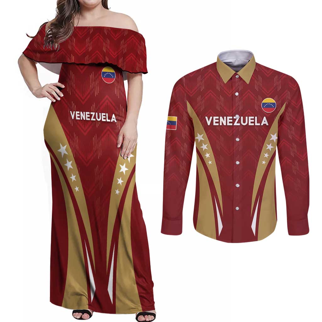 Custom Venezuela Football Couples Matching Off Shoulder Maxi Dress and Long Sleeve Button Shirt Go Champions