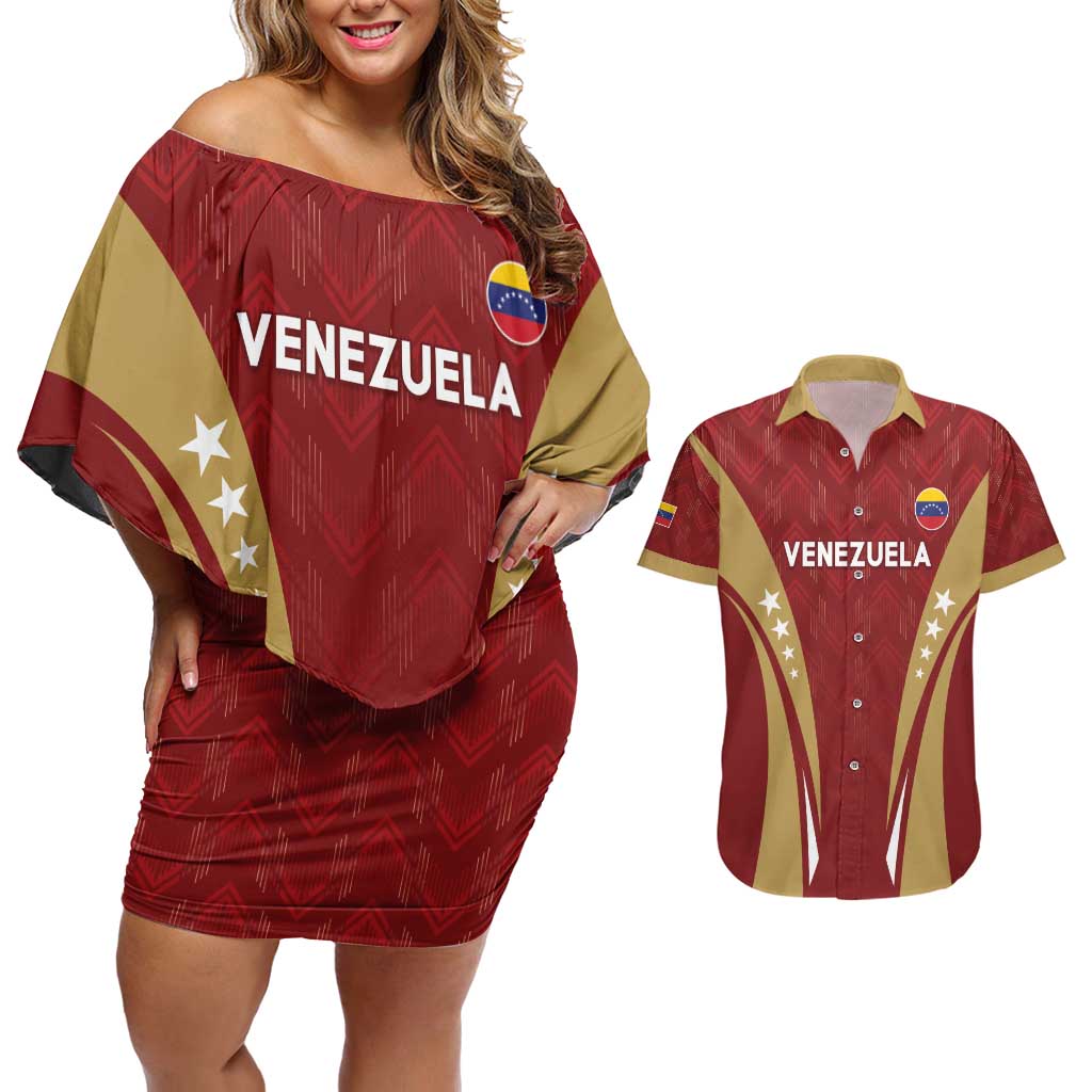 Custom Venezuela Football Couples Matching Off Shoulder Short Dress and Hawaiian Shirt Go Champions