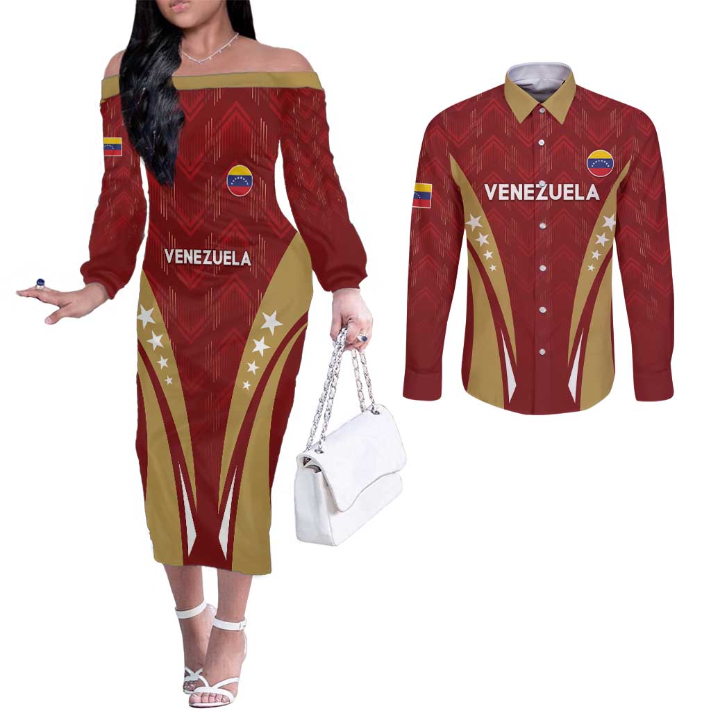 Custom Venezuela Football Couples Matching Off The Shoulder Long Sleeve Dress and Long Sleeve Button Shirt Go Champions