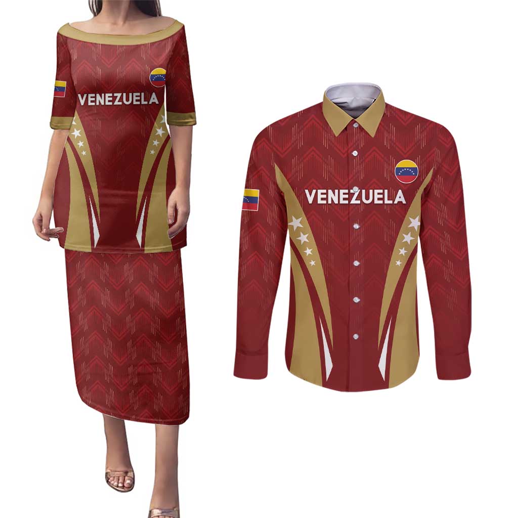 Custom Venezuela Football Couples Matching Puletasi and Long Sleeve Button Shirt Go Champions