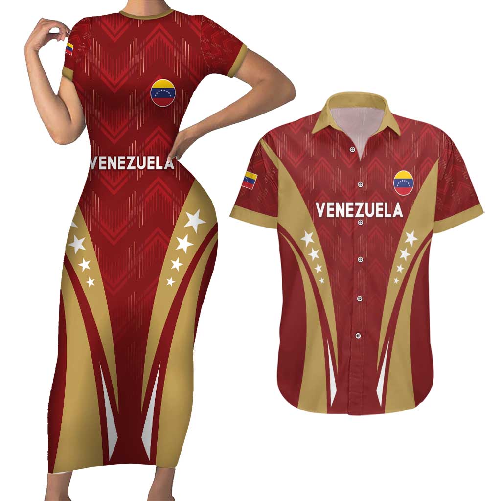 Custom Venezuela Football Couples Matching Short Sleeve Bodycon Dress and Hawaiian Shirt Go Champions