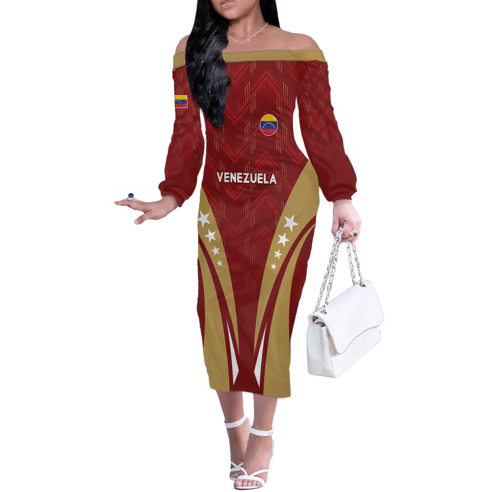 Custom Venezuela Football Off The Shoulder Long Sleeve Dress Go Champions