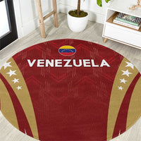 Red round football carpet with Venezuela text and flag emblem, gold star accents