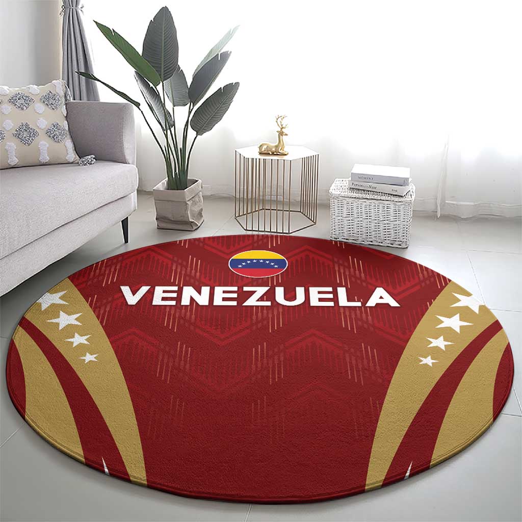 Red round football carpet with VENEZUELA title and flag emblem centered