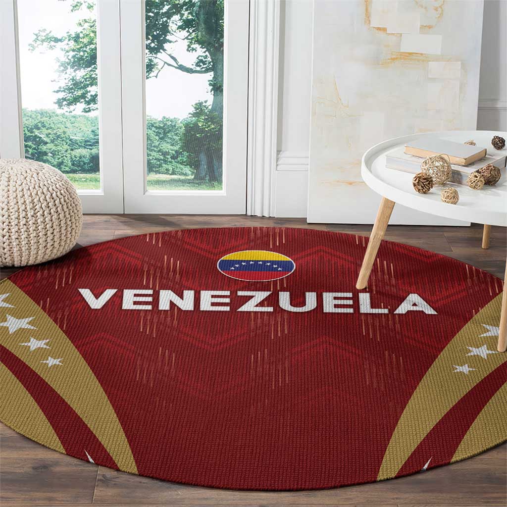 Red round football carpet with Venezuela flag emblem and VENEZUELA lettering