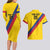 Custom Colombia Football Couples Matching Long Sleeve Bodycon Dress and Hawaiian Shirt Vamos La Tricolor Retro Style