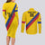 Custom Colombia Football Couples Matching Long Sleeve Bodycon Dress and Long Sleeve Button Shirt Vamos La Tricolor Retro Style