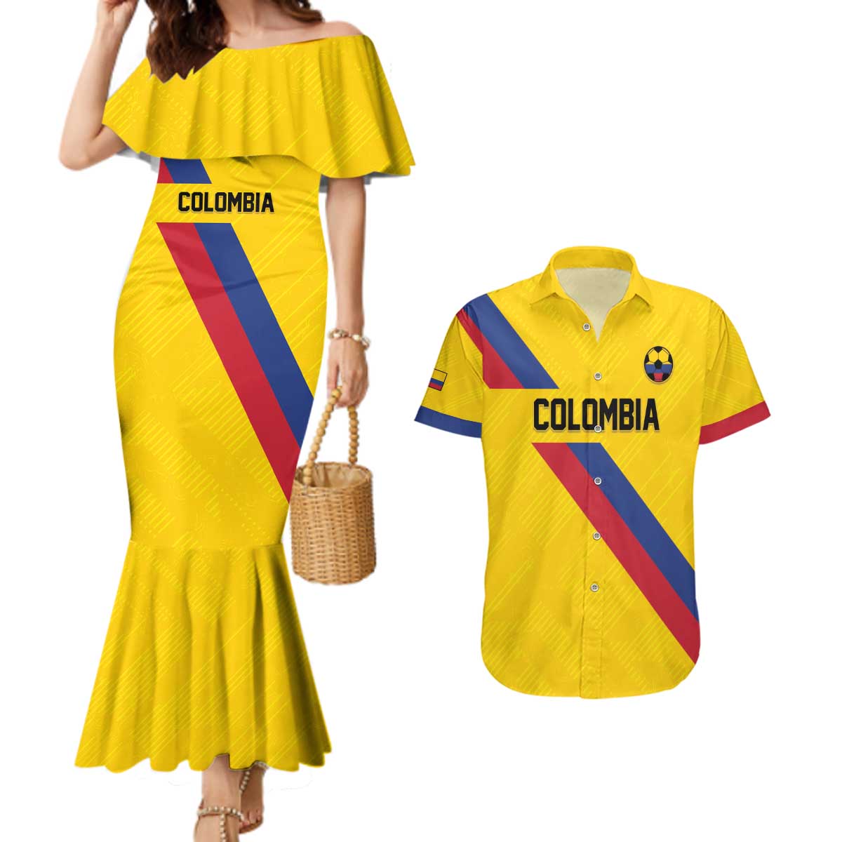 Custom Colombia Football Couples Matching Mermaid Dress and Hawaiian Shirt Vamos La Tricolor Retro Style