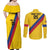 Custom Colombia Football Couples Matching Off Shoulder Maxi Dress and Long Sleeve Button Shirt Vamos La Tricolor Retro Style