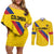 Custom Colombia Football Couples Matching Off Shoulder Short Dress and Long Sleeve Button Shirt Vamos La Tricolor Retro Style