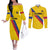 Custom Colombia Football Couples Matching Off The Shoulder Long Sleeve Dress and Long Sleeve Button Shirt Vamos La Tricolor Retro Style