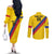 Custom Colombia Football Couples Matching Off The Shoulder Long Sleeve Dress and Long Sleeve Button Shirt Vamos La Tricolor Retro Style