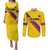 Custom Colombia Football Couples Matching Puletasi and Long Sleeve Button Shirt Vamos La Tricolor Retro Style