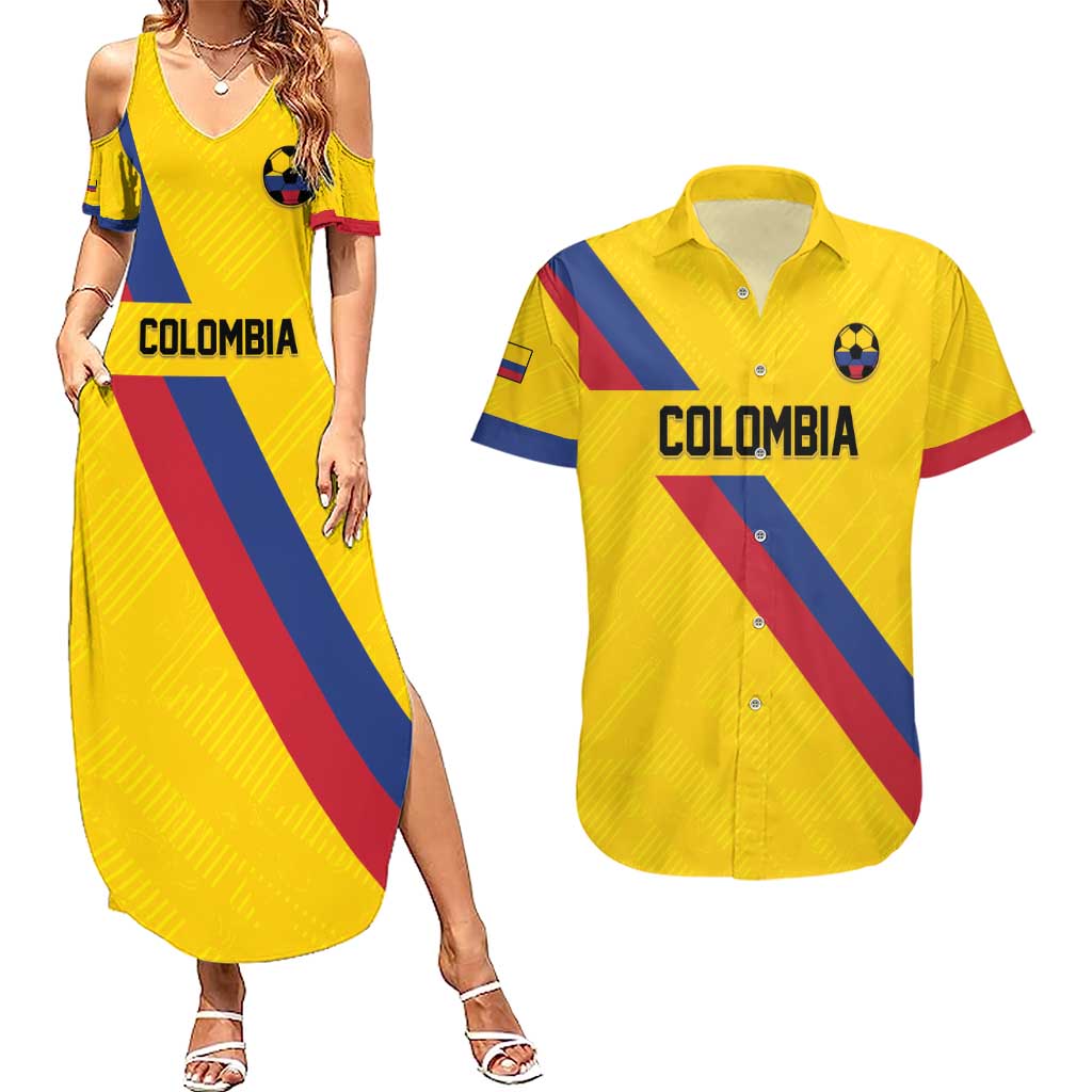 Custom Colombia Football Couples Matching Summer Maxi Dress and Hawaiian Shirt Vamos La Tricolor Retro Style