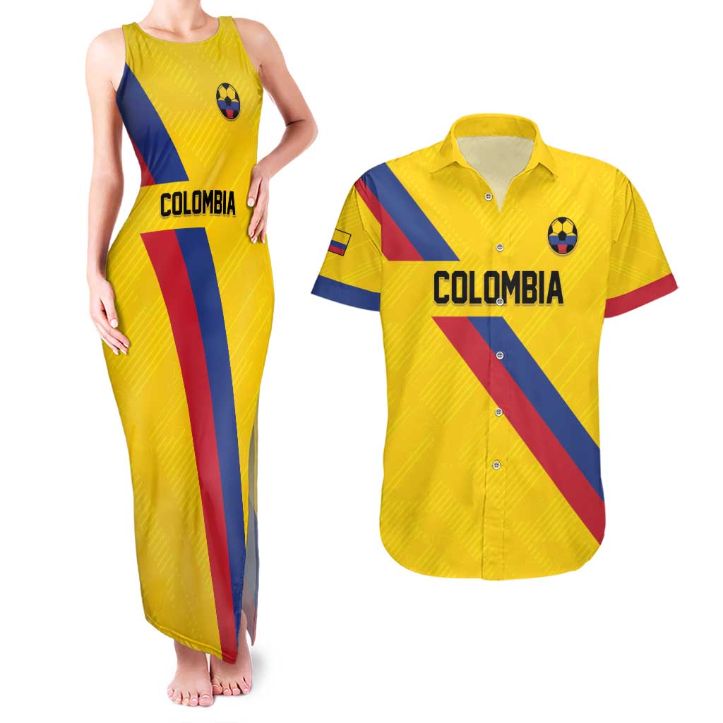 Custom Colombia Football Couples Matching Tank Maxi Dress and Hawaiian Shirt Vamos La Tricolor Retro Style