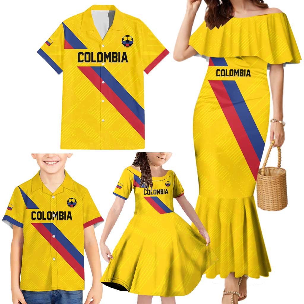 Custom Colombia Football Family Matching Mermaid Dress and Hawaiian Shirt Vamos La Tricolor Retro Style