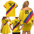 Custom Colombia Football Family Matching Off Shoulder Short Dress and Hawaiian Shirt Vamos La Tricolor Retro Style