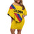 Custom Colombia Football Family Matching Off Shoulder Short Dress and Hawaiian Shirt Vamos La Tricolor Retro Style