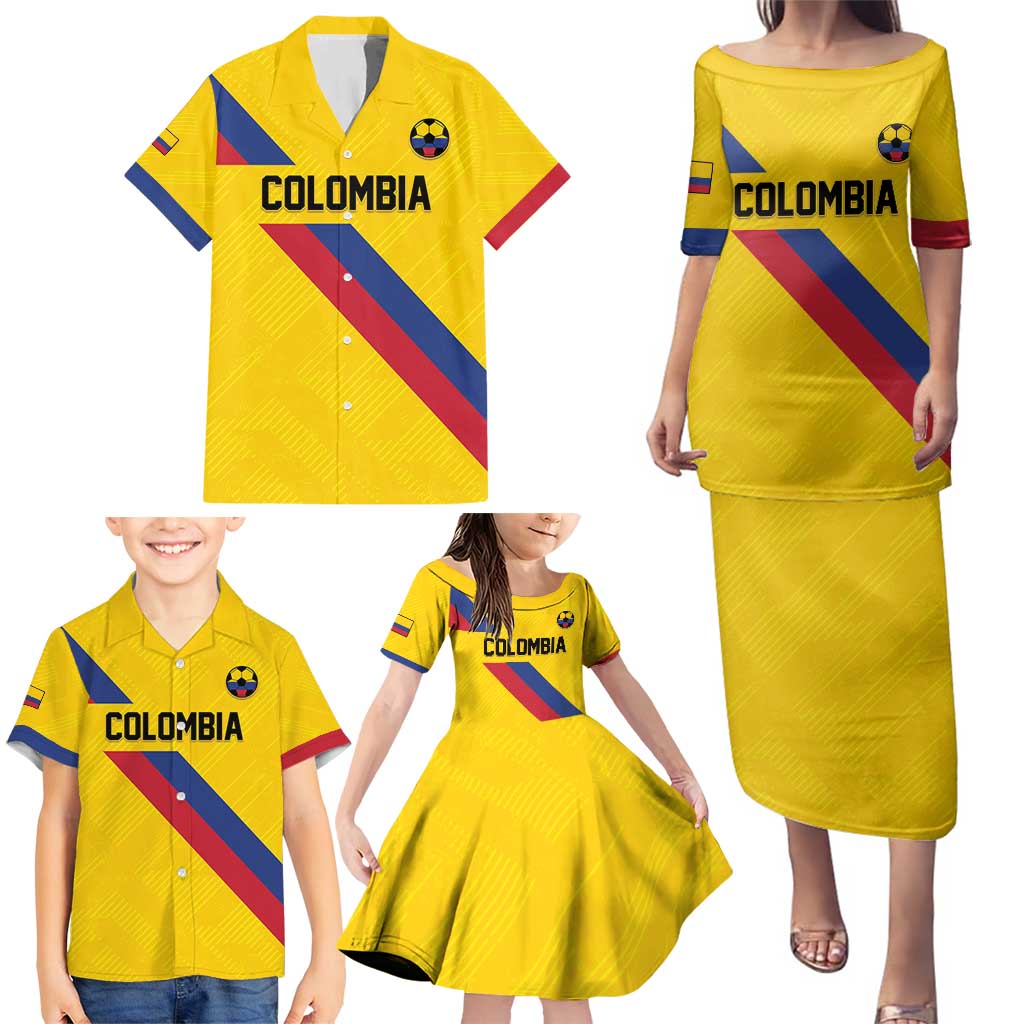 Custom Colombia Football Family Matching Puletasi and Hawaiian Shirt Vamos La Tricolor Retro Style