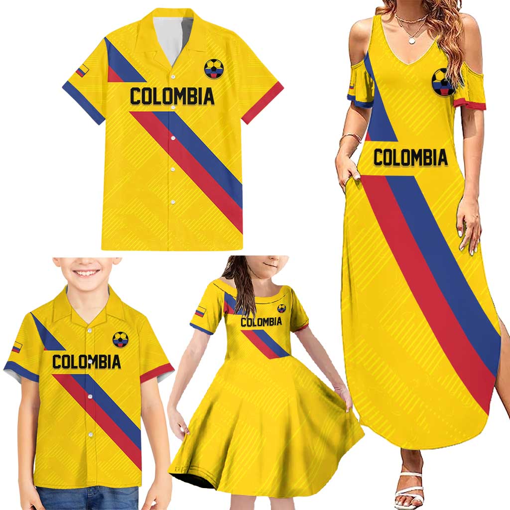 Custom Colombia Football Family Matching Summer Maxi Dress and Hawaiian Shirt Vamos La Tricolor Retro Style