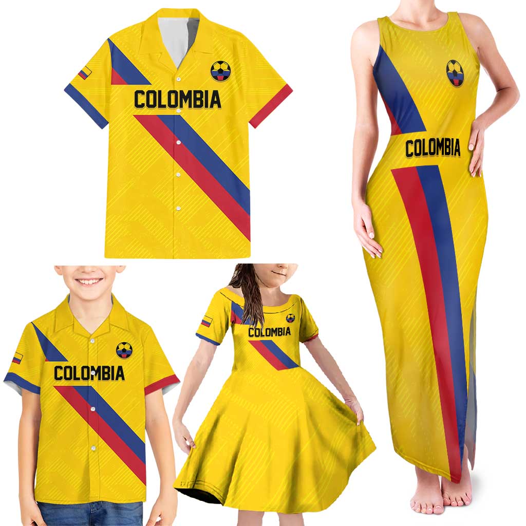 Custom Colombia Football Family Matching Tank Maxi Dress and Hawaiian Shirt Vamos La Tricolor Retro Style