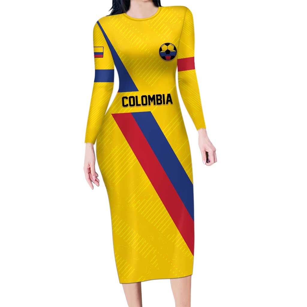 Custom Colombia Football Long Sleeve Bodycon Dress Vamos La Tricolor Retro Style