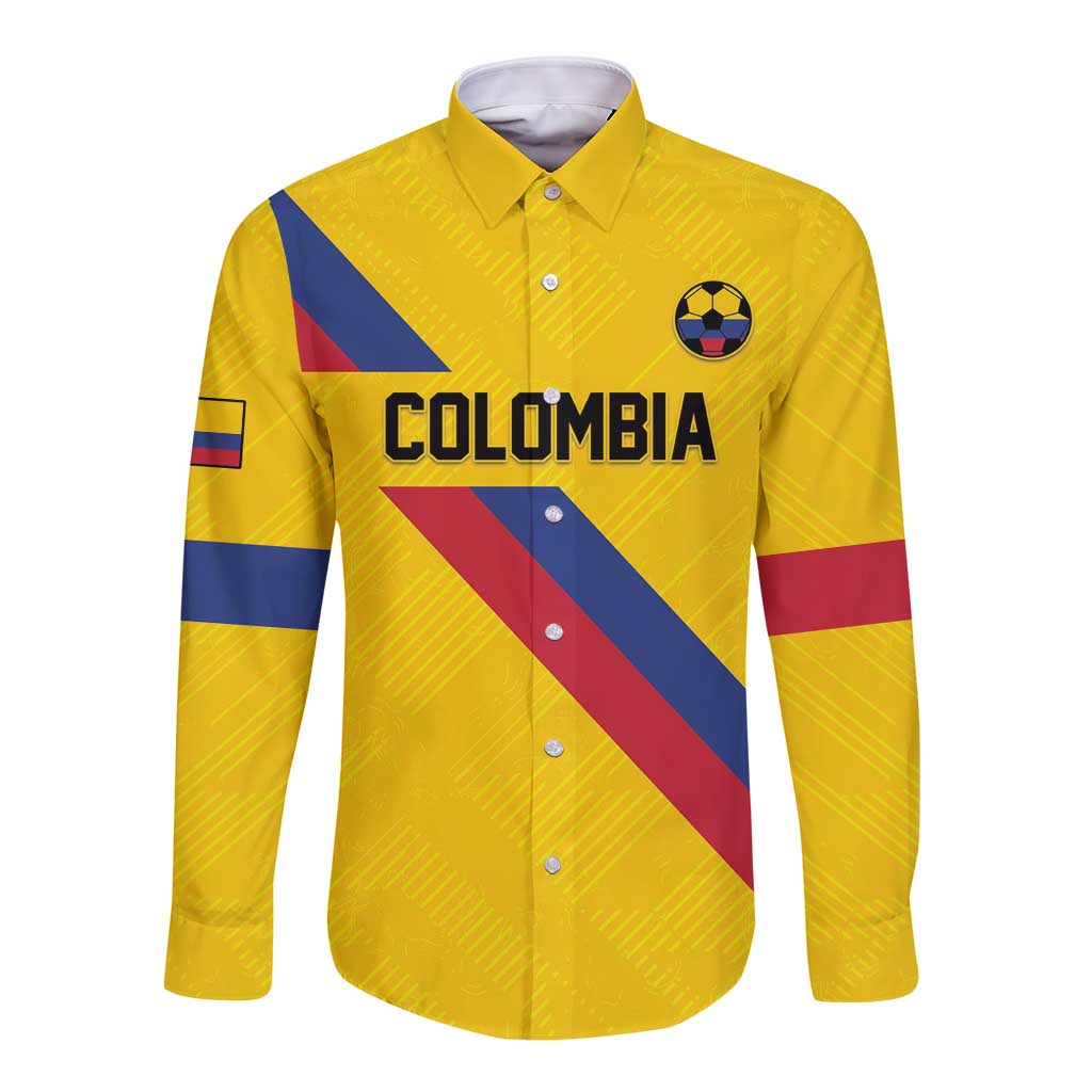 Custom Colombia Football Long Sleeve Button Shirt Vamos La Tricolor Retro Style