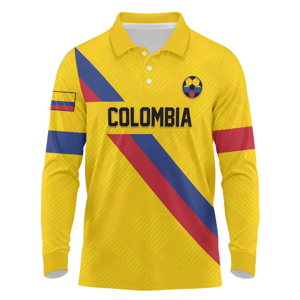 Custom Colombia Football Long Sleeve Polo Shirt Vamos La Tricolor Retro Style