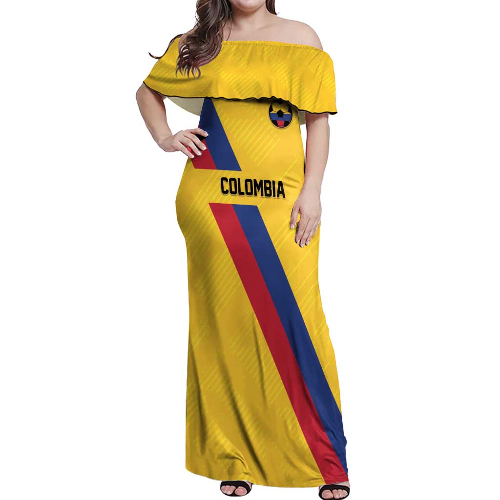 Custom Colombia Football Off Shoulder Maxi Dress Vamos La Tricolor Retro Style