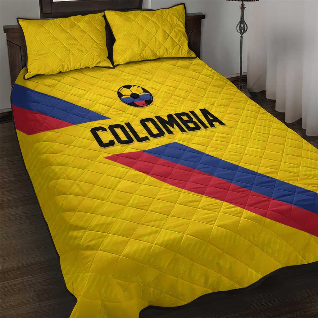 Colombia Football Quilt Bed Set Vamos La Tricolor Retro Style