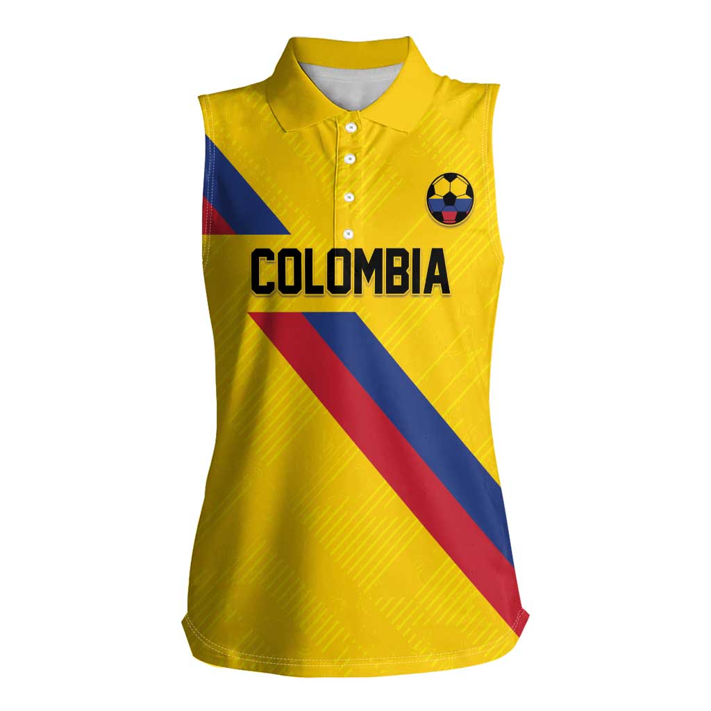 Custom Colombia Football Women Sleeveless Polo Shirt Vamos La Tricolor Retro Style