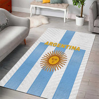 Rectangular Argentina flag area rug with blue-and-white stripes, golden sun emblem, and Argentina text