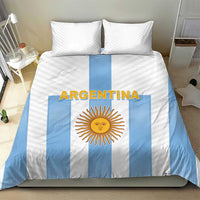 Duvet cover and pillowcases featuring blue-and-white stripes, ARGENTINA text, sun emblem