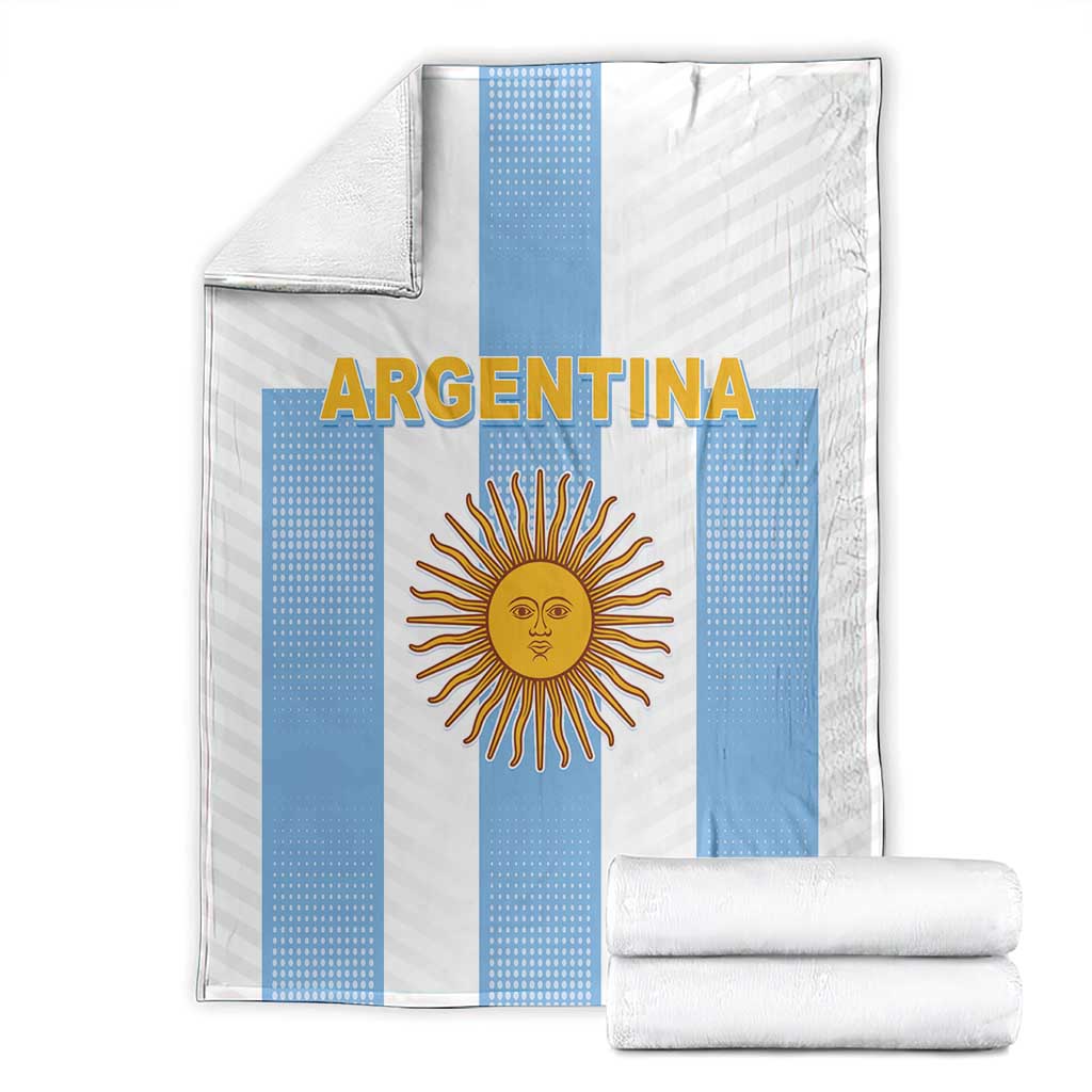 Argentina football blanket set with folded rolls, blue stripes and sun emblem