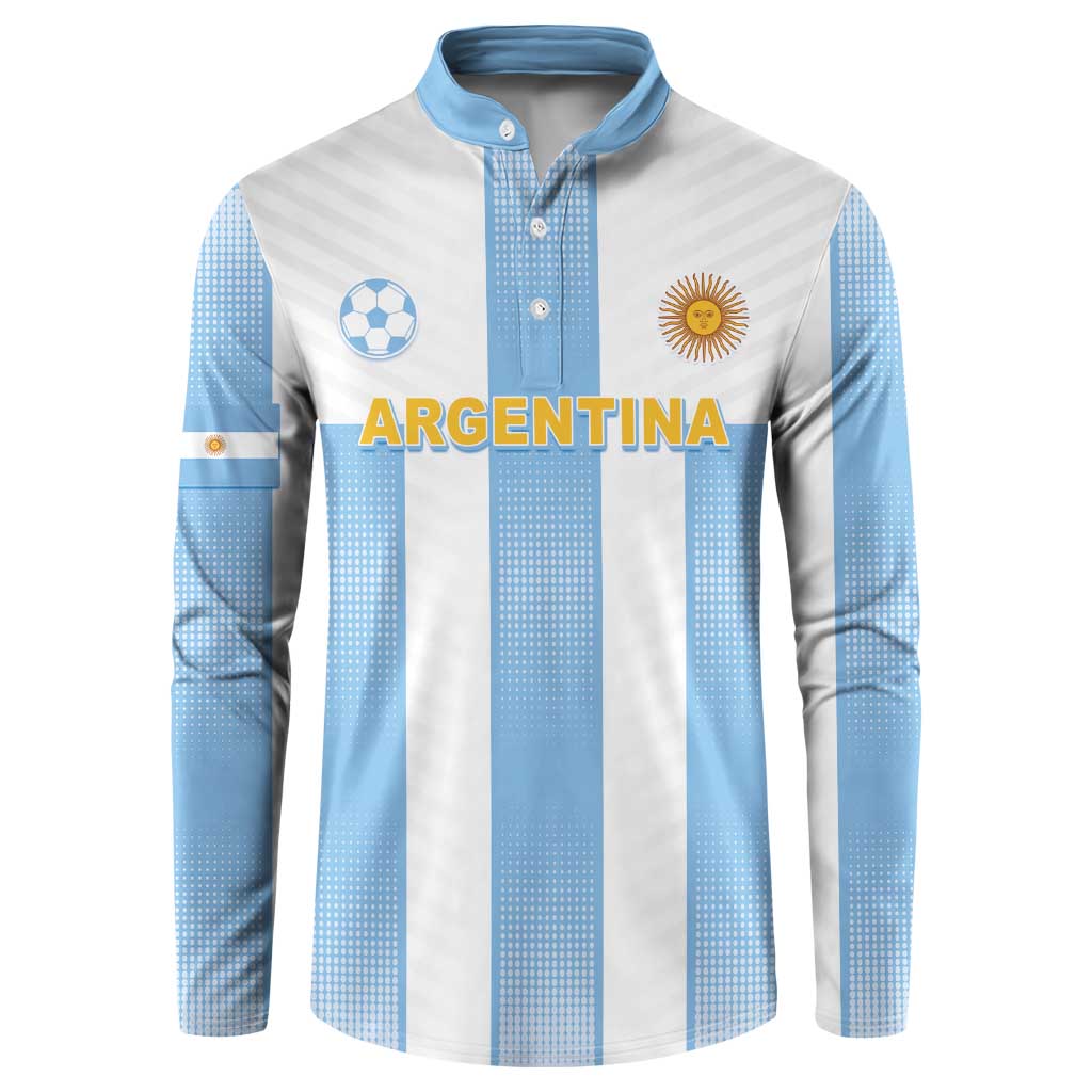 Argentina striped button sweatshirt in light blue/white with soccer ball and sun crest