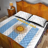 Argentina football quilt bed set with white diamond quilting, light blue stripes, sun emblem