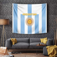 Argentina football tapestry with sun emblem and “ARGENTINA” on light blue and white stripes