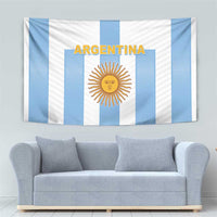 Argentina football wall tapestry featuring sun emblem on light blue and white vertical stripes
