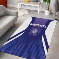 Argentina flag area rug in purple and navy with white diagonal stripes and sun emblem