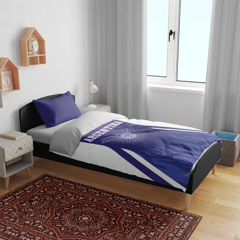 Argentina football bedding set, purple and white duvet with sun emblem and two matching pillows