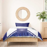Argentina football bedding set with purple-and-white design, sun emblem, and two purple pillowcases
