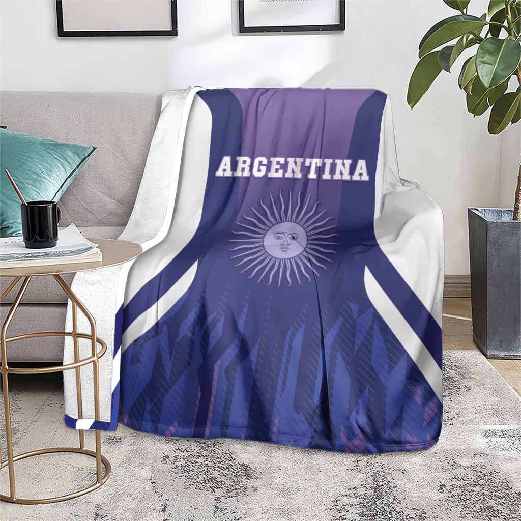 Purple Argentina 2025 football blanket with white diagonal stripes and sun emblem