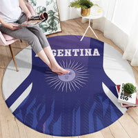 Purple round football carpet with ARGENTINA banner and sun emblem, Argentina flag stripes