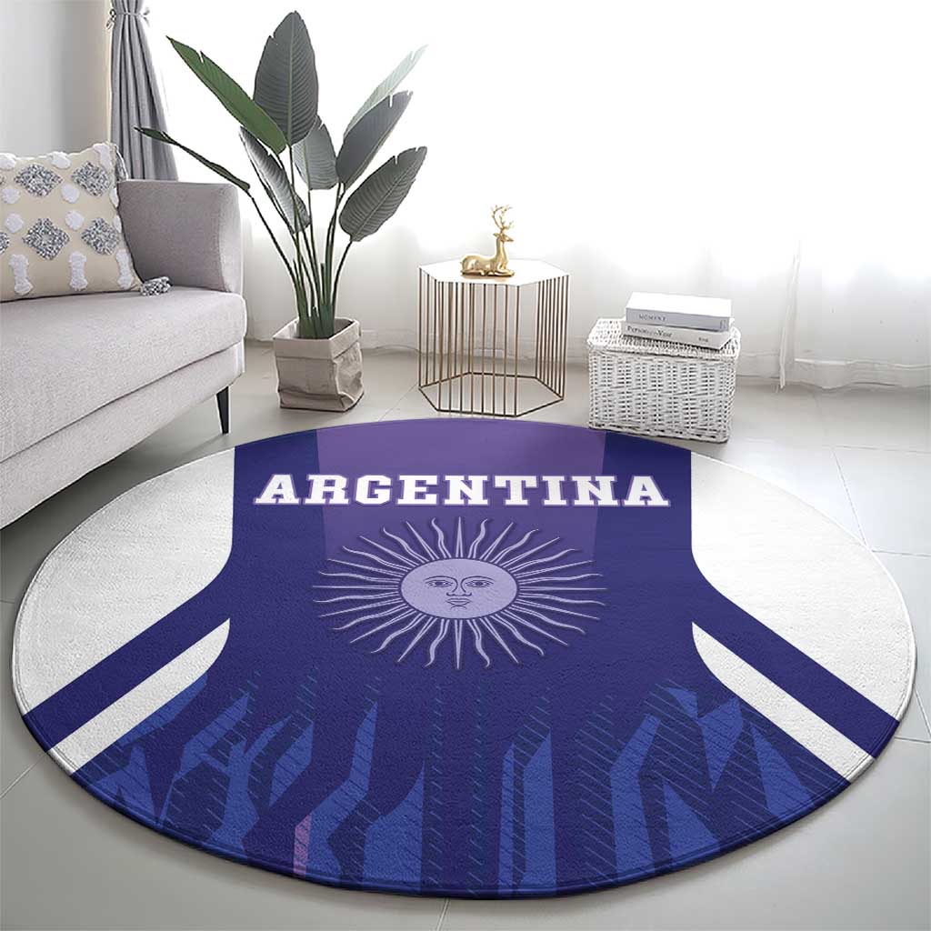 Purple round football carpet featuring ARGENTINA text, sun emblem, and flag stripes